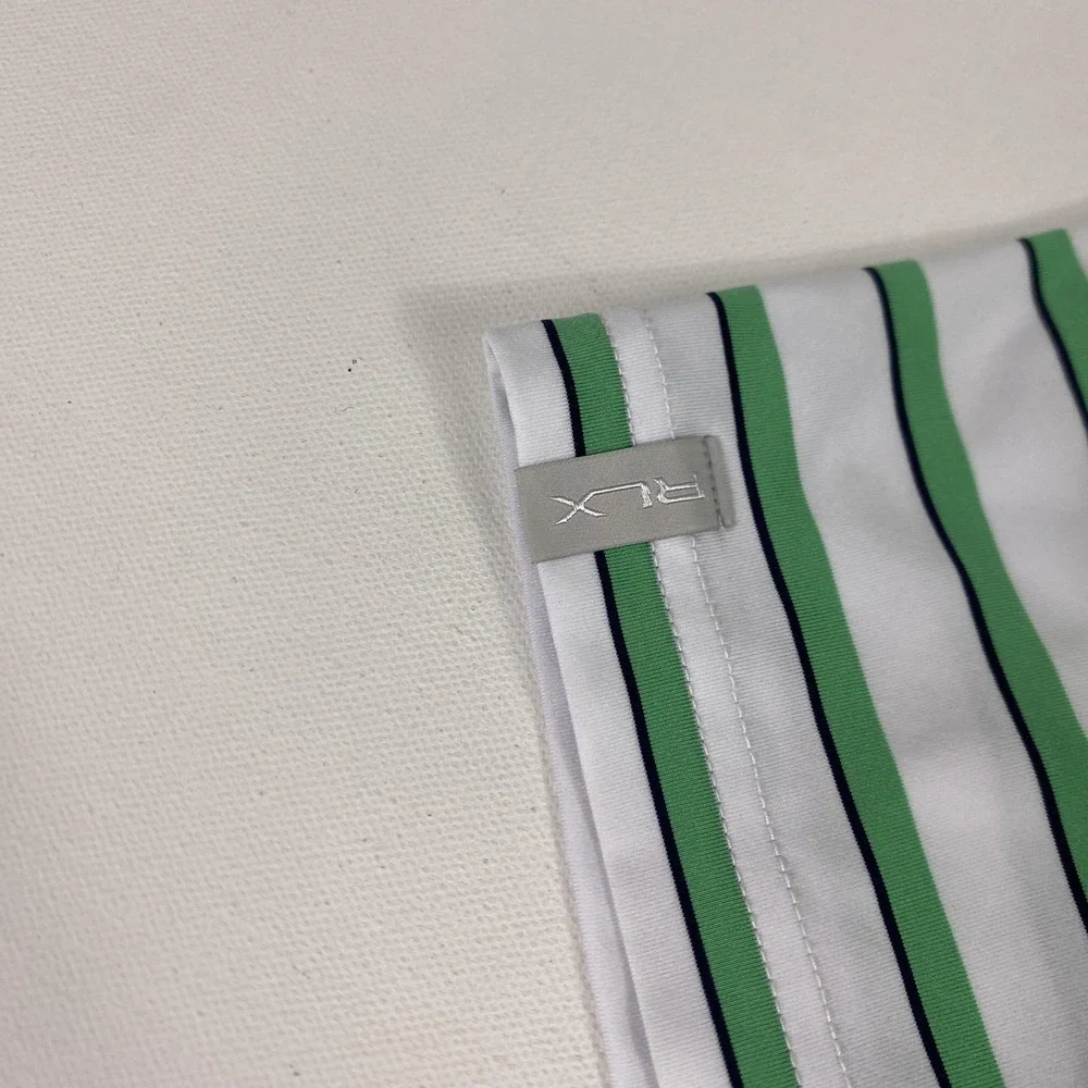 RLX Ralph Lauren Polo Shirt Mens Large White Green Stripe Performance Bear's Paw